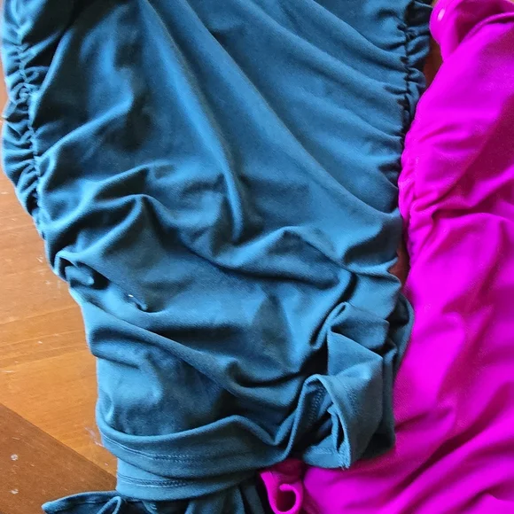 ❤💋 Express Duo NWT Emerald Teal& Fuschia Ruched Tops,M & S.Fun Loop Tie @Waist - Picture 3 of 8